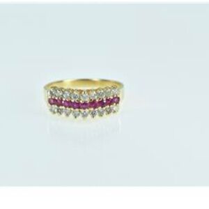 14k gold Ruby & diamond striped square band